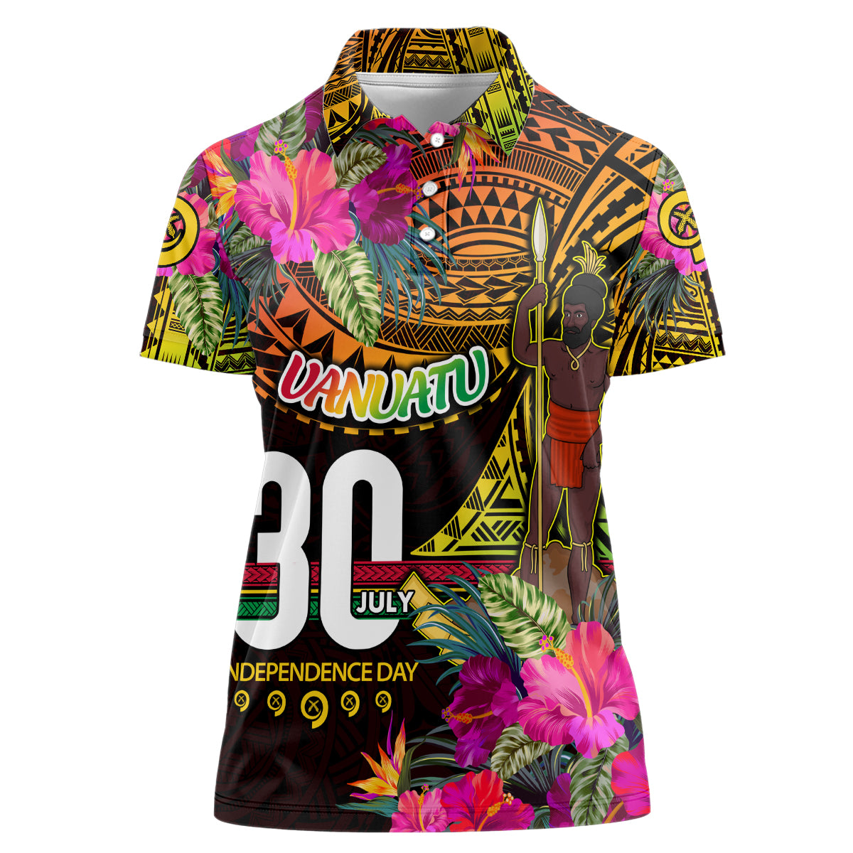 Personalised Vanuatu Independence Day 30 July Women Polo Shirt Hibiscus Polynesian Pattern