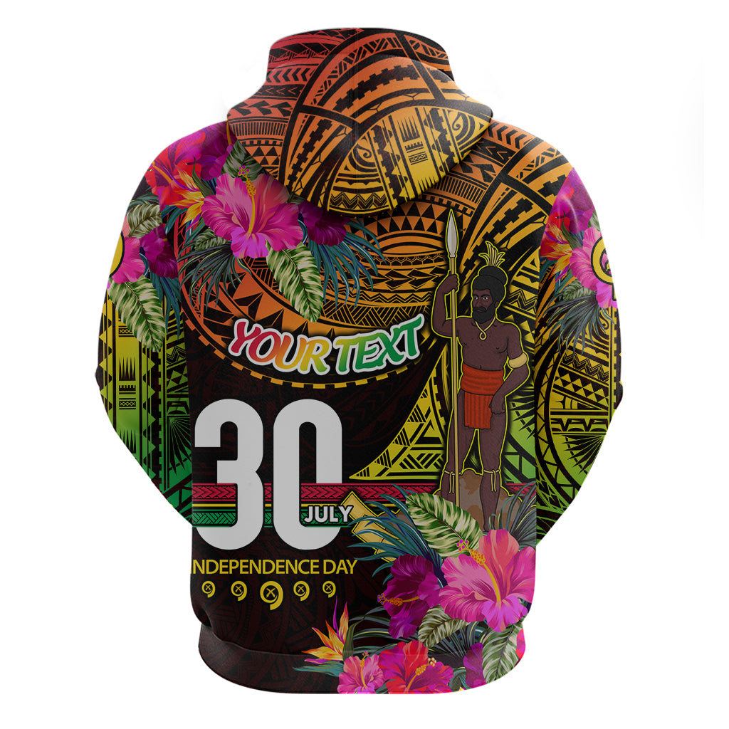 Personalised Vanuatu Independence Day 30 July Zip Hoodie Hibiscus Polynesian Pattern
