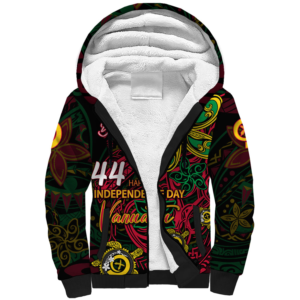 Custom Vanuatu 44th Independence Anniversary Sherpa Hoodie Flower Melanesian Namele Turtle