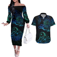 Sea Animal Polynesia Couples Matching Off The Shoulder Long Sleeve Dress and Hawaiian Shirt Polynesian Pattern