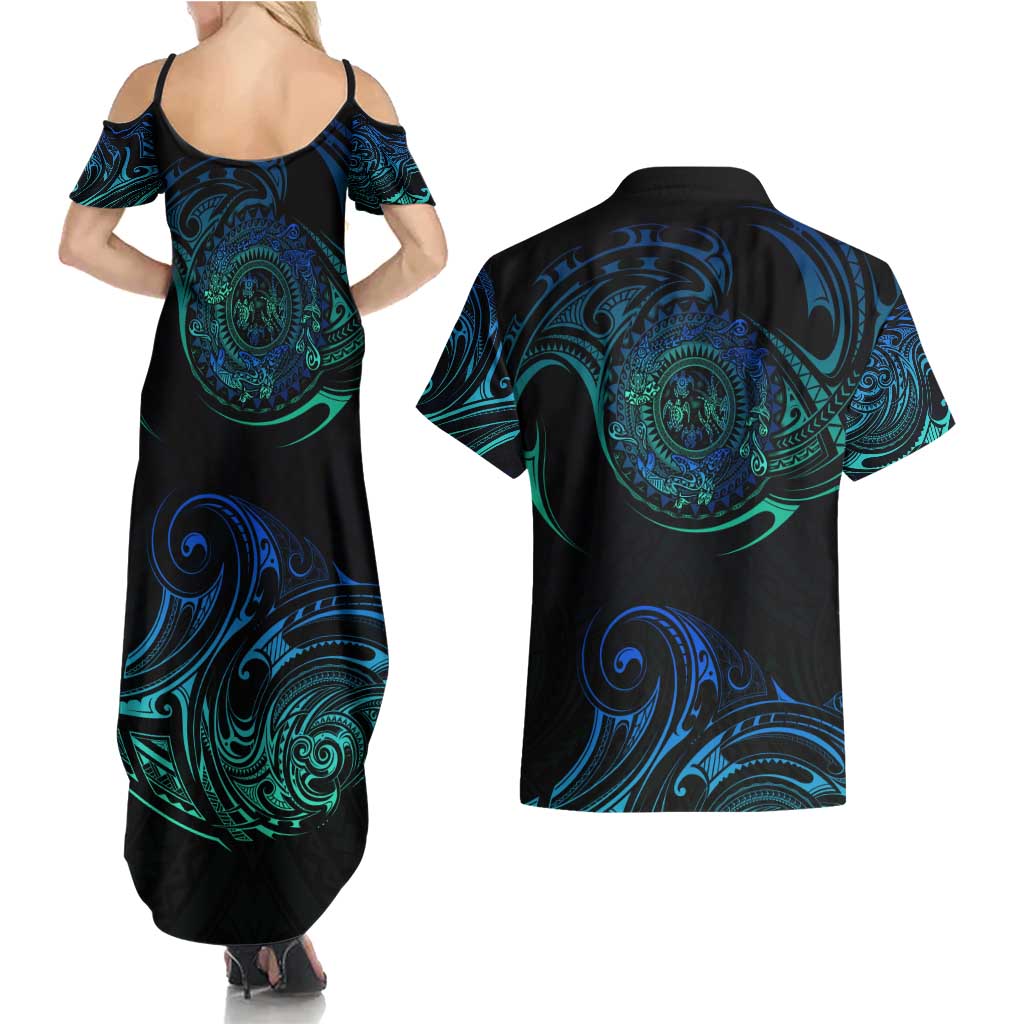 Sea Animal Polynesia Couples Matching Summer Maxi Dress and Hawaiian Shirt Polynesian Pattern