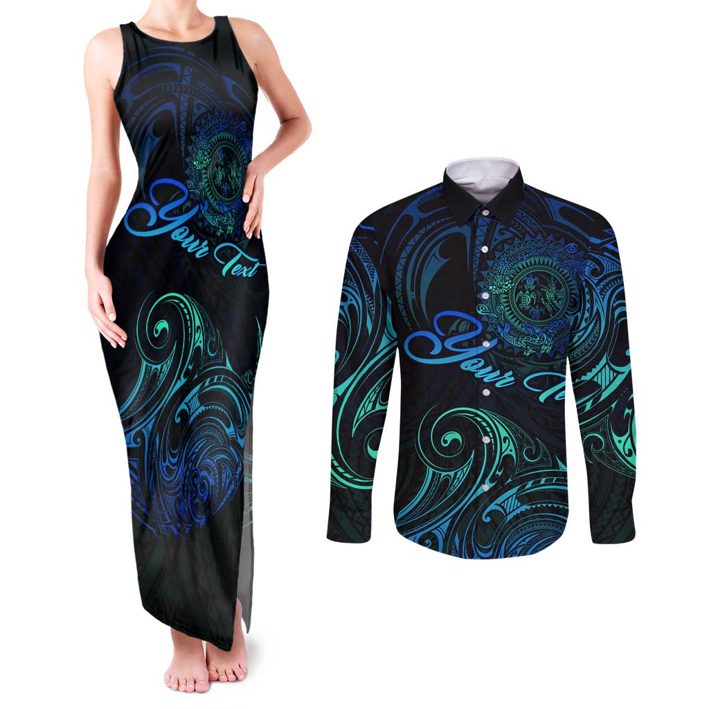 Sea Animal Polynesia Couples Matching Tank Maxi Dress and Long Sleeve Button Shirt Polynesian Pattern
