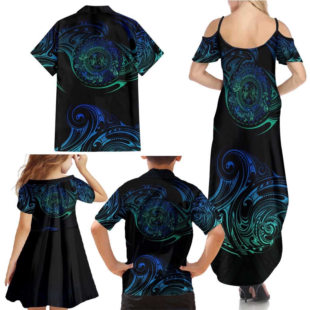 Sea Animal Polynesia Family Matching Summer Maxi Dress and Hawaiian Shirt Polynesian Pattern