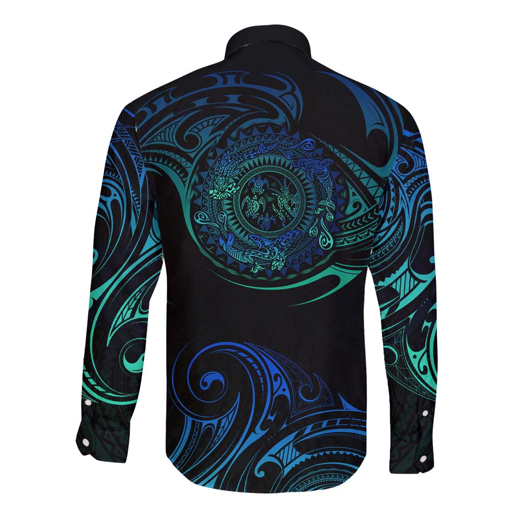 Sea Animal Polynesia Long Sleeve Button Shirt Polynesian Pattern DT02 - Polynesian Pride