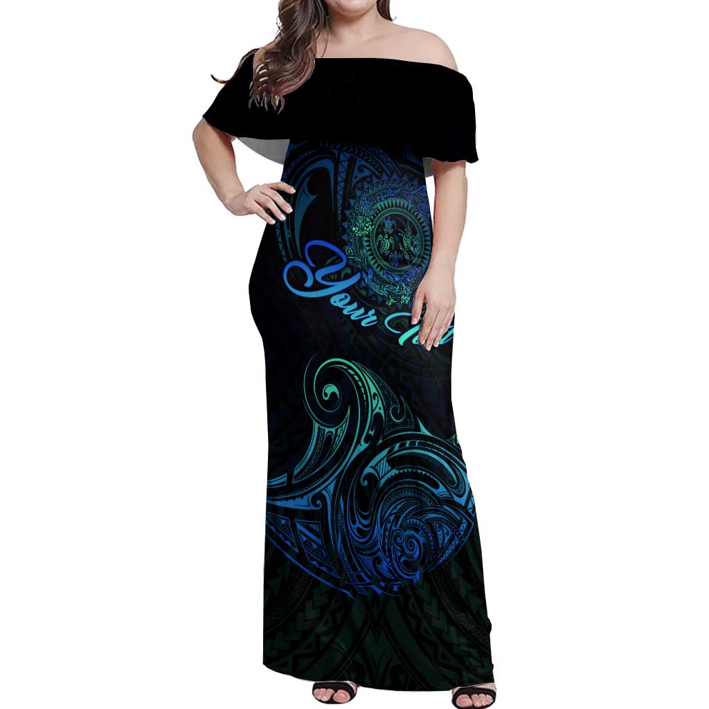 Sea Animal Polynesia Off Shoulder Maxi Dress Polynesian Pattern DT02 Women Black - Polynesian Pride
