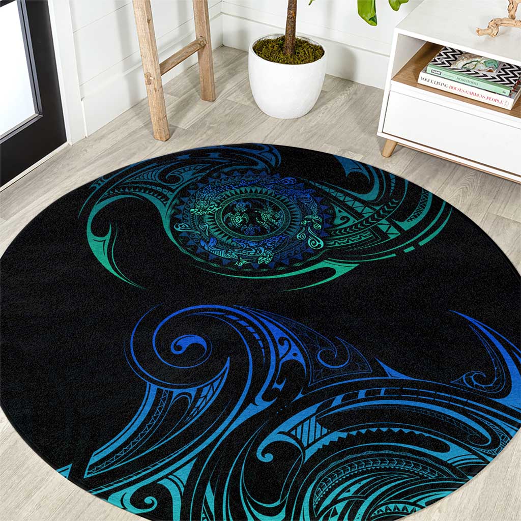 Sea Animal Polynesia Round Carpet Polynesian Pattern DT02 Black - Polynesian Pride