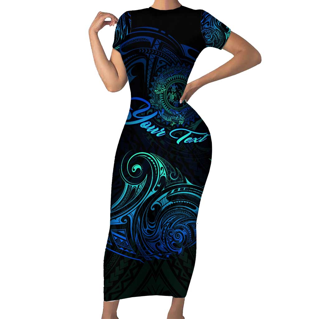 Sea Animal Polynesia Short Sleeve Bodycon Dress Polynesian Pattern