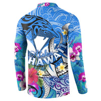 Aloha Hawaii Button Sweatshirt Dolphins and Fish Hook Hibiscus DT02 - Polynesian Pride