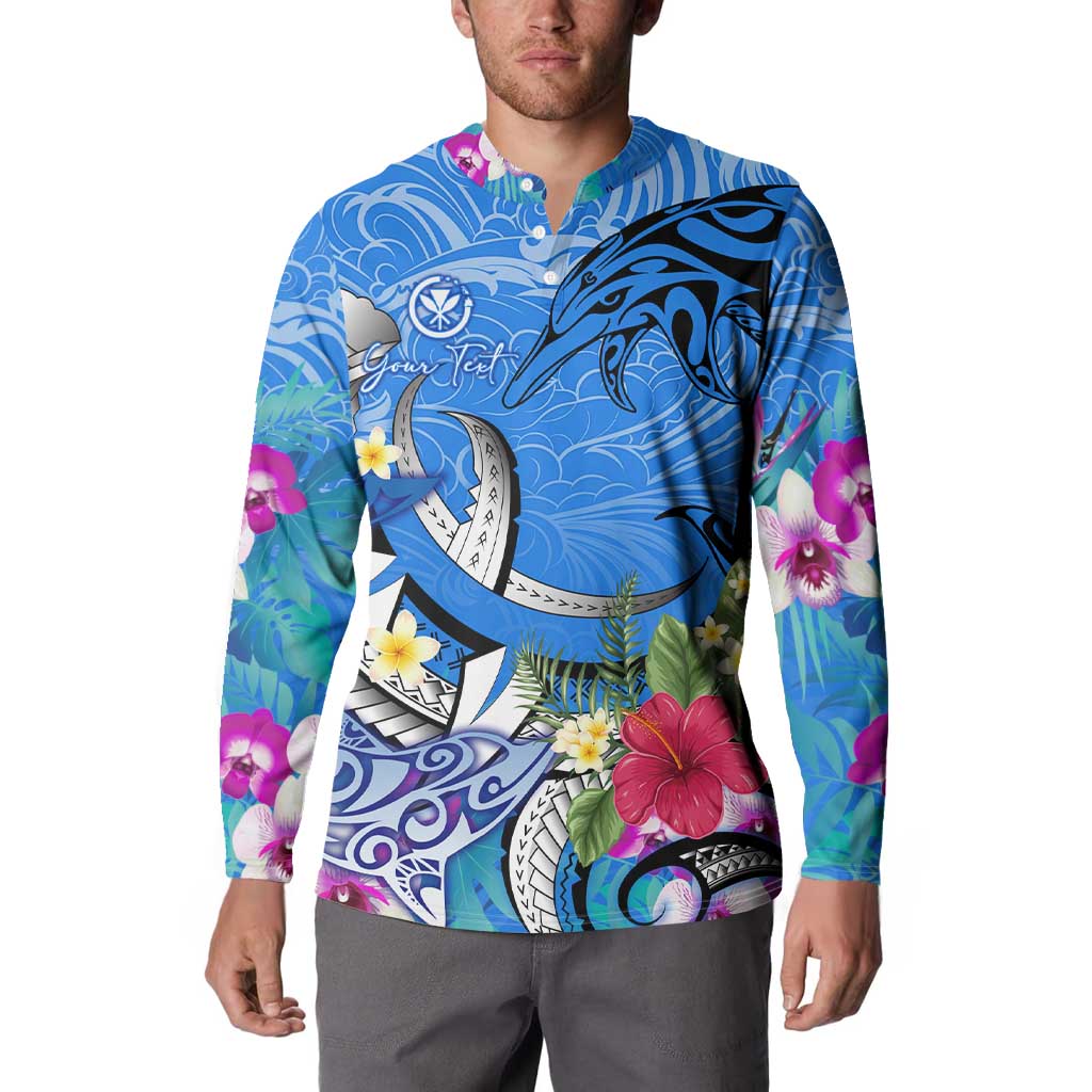 Aloha Hawaii Button Sweatshirt Dolphins and Fish Hook Hibiscus DT02 - Polynesian Pride