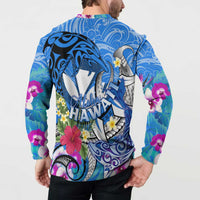 Aloha Hawaii Button Sweatshirt Dolphins and Fish Hook Hibiscus DT02 - Polynesian Pride