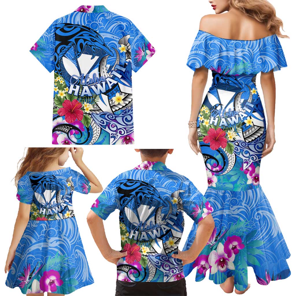 Aloha Hawaii Family Matching Mermaid Dress and Hawaiian Shirt Dolphins and Fish Hook Hibiscus DT02 - Polynesian Pride