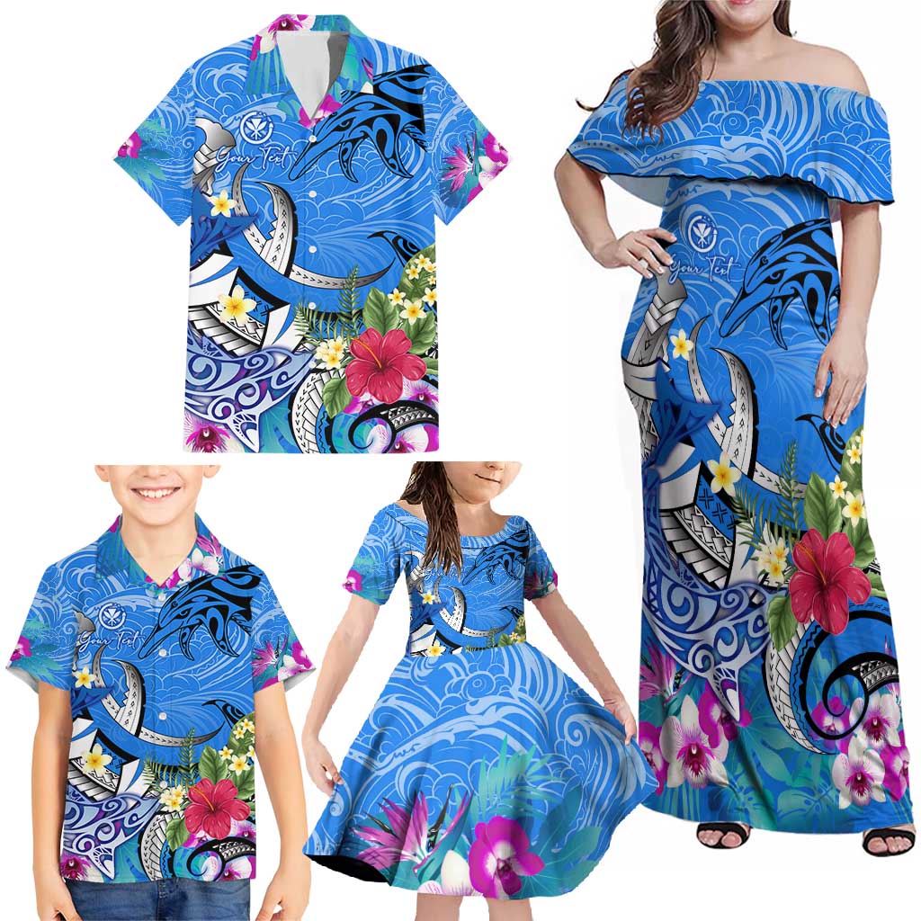 Aloha Hawaii Family Matching Off Shoulder Maxi Dress and Hawaiian Shirt Dolphins and Fish Hook Hibiscus DT02 - Polynesian Pride