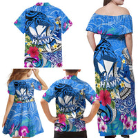 Aloha Hawaii Family Matching Off Shoulder Maxi Dress and Hawaiian Shirt Dolphins and Fish Hook Hibiscus DT02 - Polynesian Pride