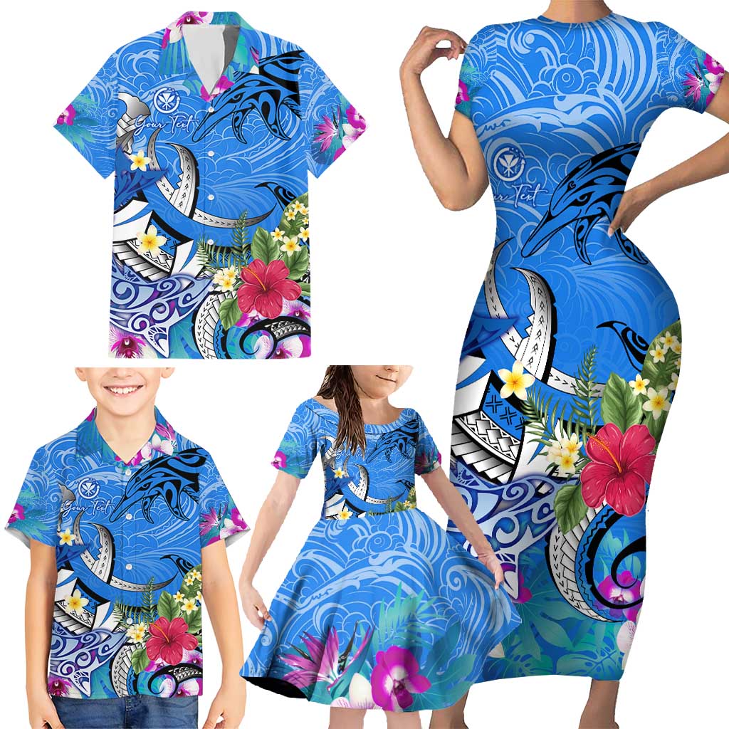 Aloha Hawaii Family Matching Short Sleeve Bodycon Dress and Hawaiian Shirt Dolphins and Fish Hook Hibiscus DT02 - Polynesian Pride