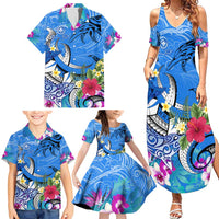 Aloha Hawaii Family Matching Summer Maxi Dress and Hawaiian Shirt Dolphins and Fish Hook Hibiscus DT02 - Polynesian Pride