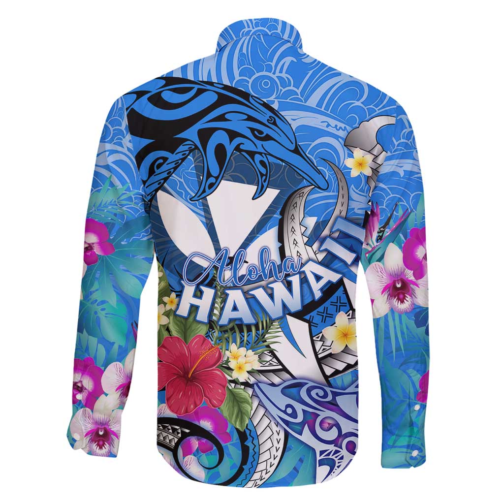 Aloha Hawaii Family Matching Summer Maxi Dress and Hawaiian Shirt Dolphins and Fish Hook Hibiscus DT02 - Polynesian Pride