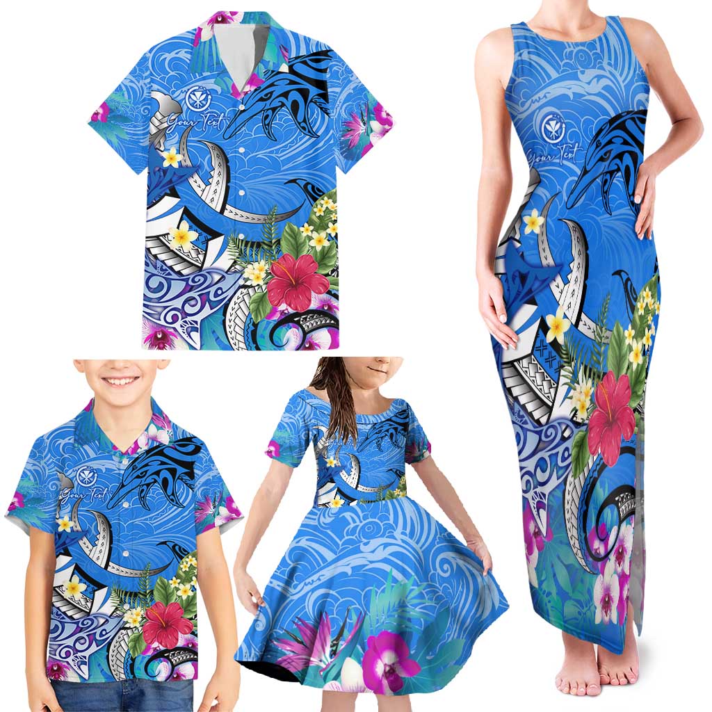 Aloha Hawaii Family Matching Tank Maxi Dress and Hawaiian Shirt Dolphins and Fish Hook Hibiscus DT02 - Polynesian Pride