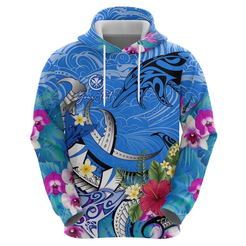 Aloha Hawaii Hoodie Dolphins and Fish Hook Hibiscus