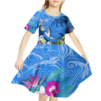 Aloha Hawaii Kid Short Sleeve Dress Dolphins and Fish Hook Hibiscus DT02 - Polynesian Pride