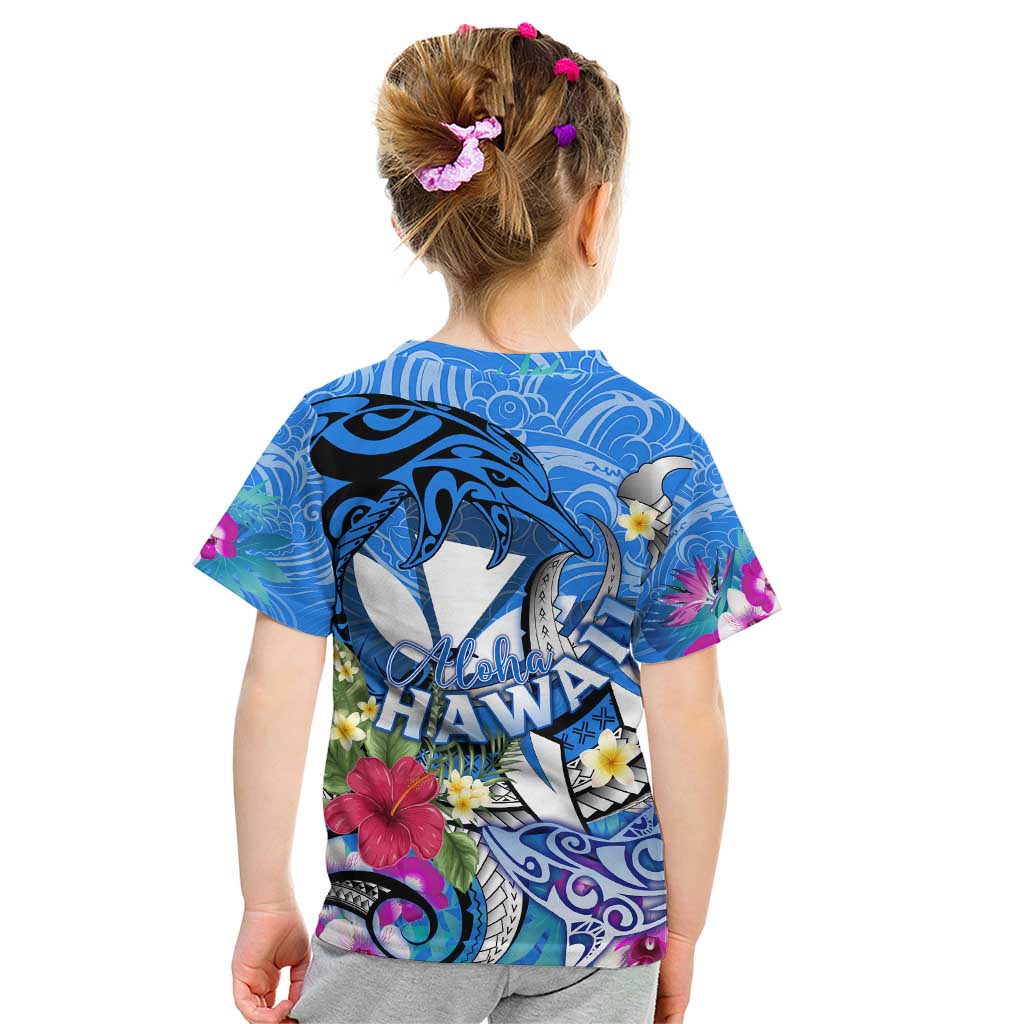 Aloha Hawaii Kid T Shirt Dolphins and Fish Hook Hibiscus DT02 - Polynesian Pride