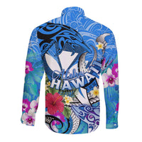 Aloha Hawaii Long Sleeve Button Shirt Dolphins and Fish Hook Hibiscus DT02 - Polynesian Pride