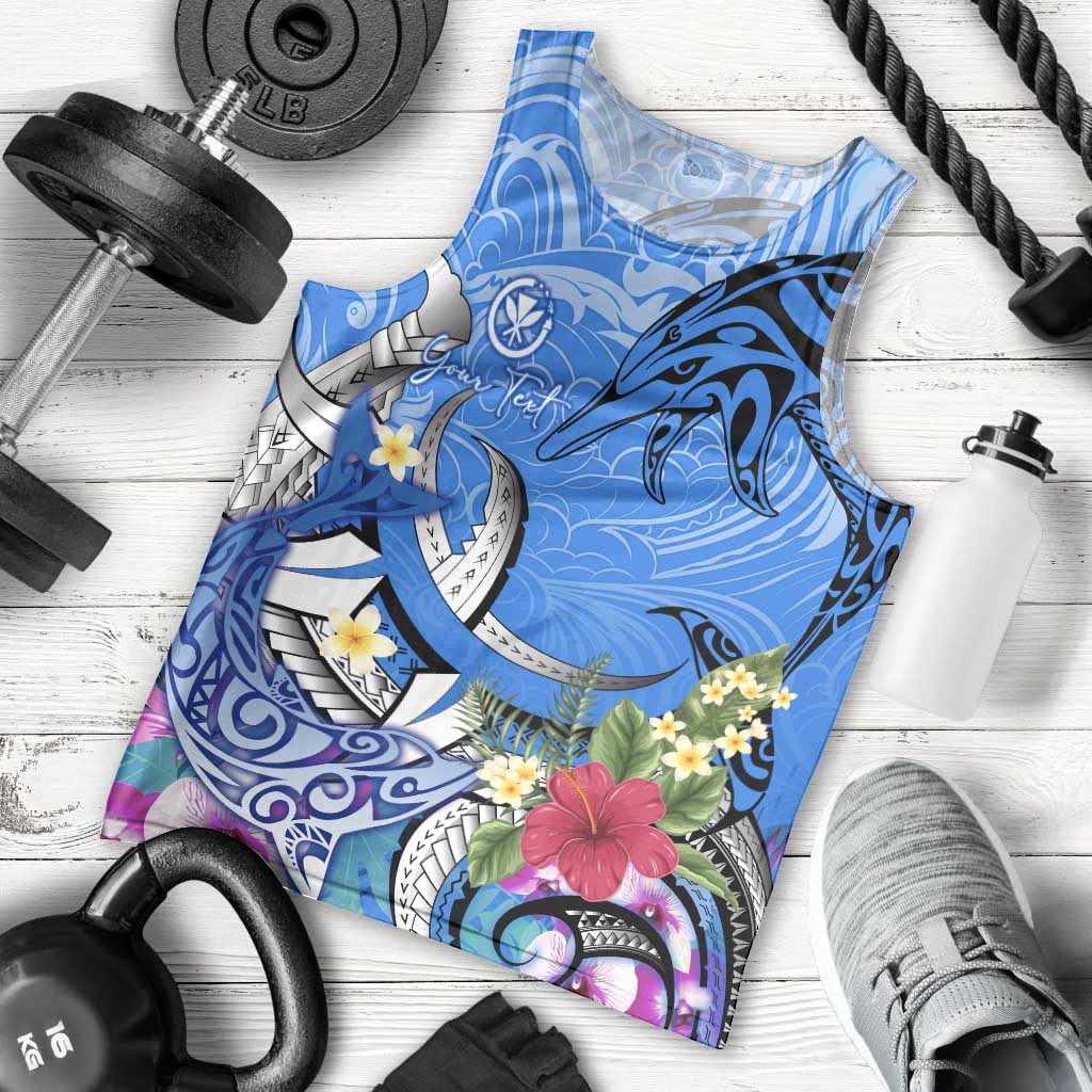 Aloha Hawaii Men Tank Top Dolphins and Fish Hook Hibiscus