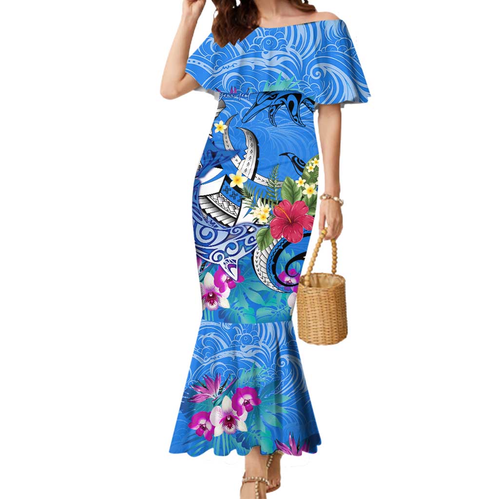 Aloha Hawaii Mermaid Dress Dolphins and Fish Hook Hibiscus