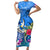 Aloha Hawaii Short Sleeve Bodycon Dress Dolphins and Fish Hook Hibiscus