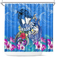 Aloha Hawaii Shower Curtain Dolphins and Fish Hook Hibiscus DT02 Blue - Polynesian Pride