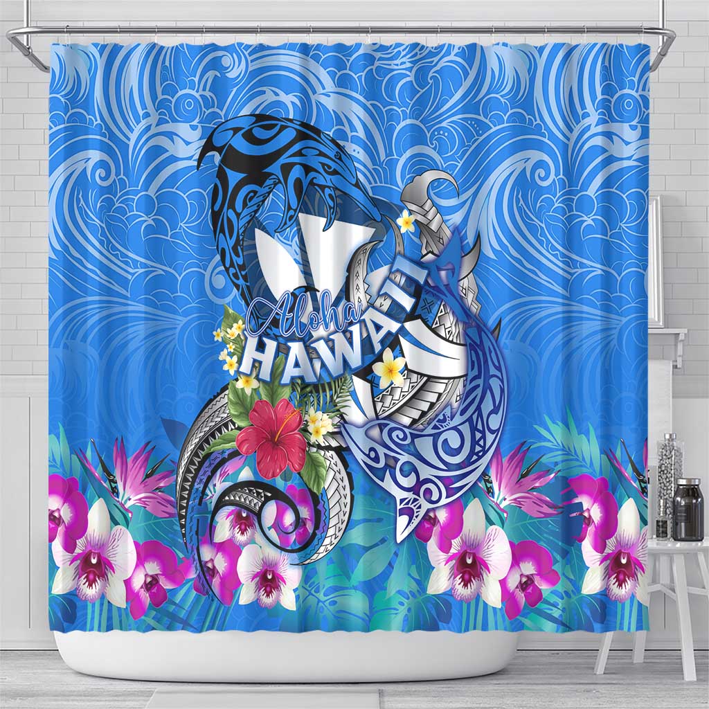 Aloha Hawaii Shower Curtain Dolphins and Fish Hook Hibiscus DT02 - Polynesian Pride