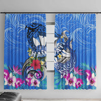 Aloha Hawaii Window Curtain Dolphins and Fish Hook Hibiscus