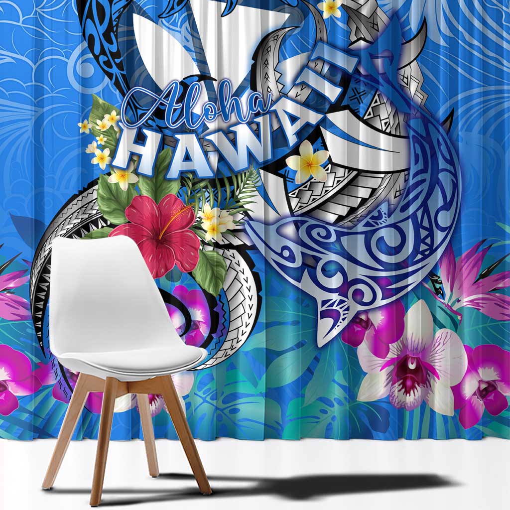 Aloha Hawaii Window Curtain Dolphins and Fish Hook Hibiscus