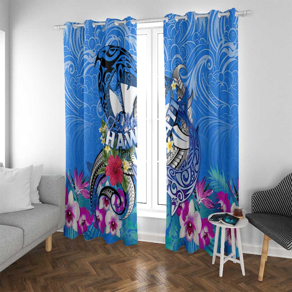 Aloha Hawaii Window Curtain Dolphins and Fish Hook Hibiscus