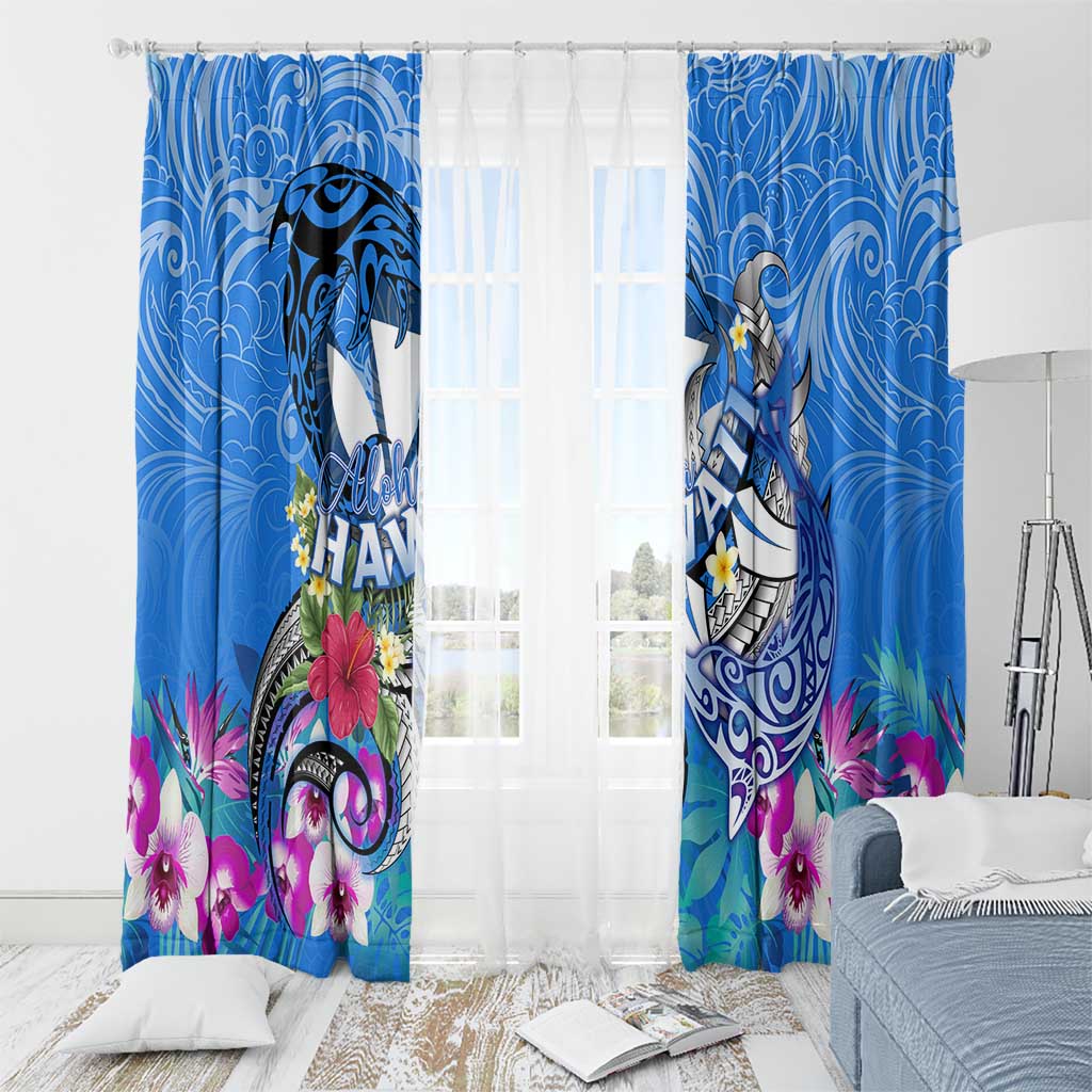 Aloha Hawaii Window Curtain Dolphins and Fish Hook Hibiscus