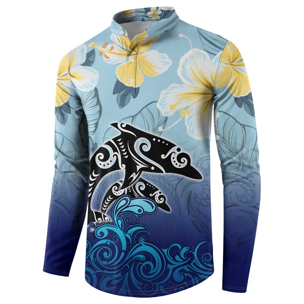 Mother And Baby Dolphins Button Sweatshirt Hawaii Hibiscus DT02 - Polynesian Pride