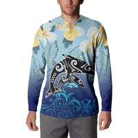 Mother And Baby Dolphins Button Sweatshirt Hawaii Hibiscus DT02 - Polynesian Pride
