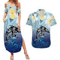 Mother And Baby Dolphins Couples Matching Summer Maxi Dress and Hawaiian Shirt Hawaii Hibiscus