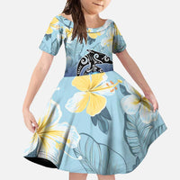 Mother And Baby Dolphins Family Matching Mermaid Dress and Hawaiian Shirt Hawaii Hibiscus DT02 Daughter's Dress Blue - Polynesian Pride