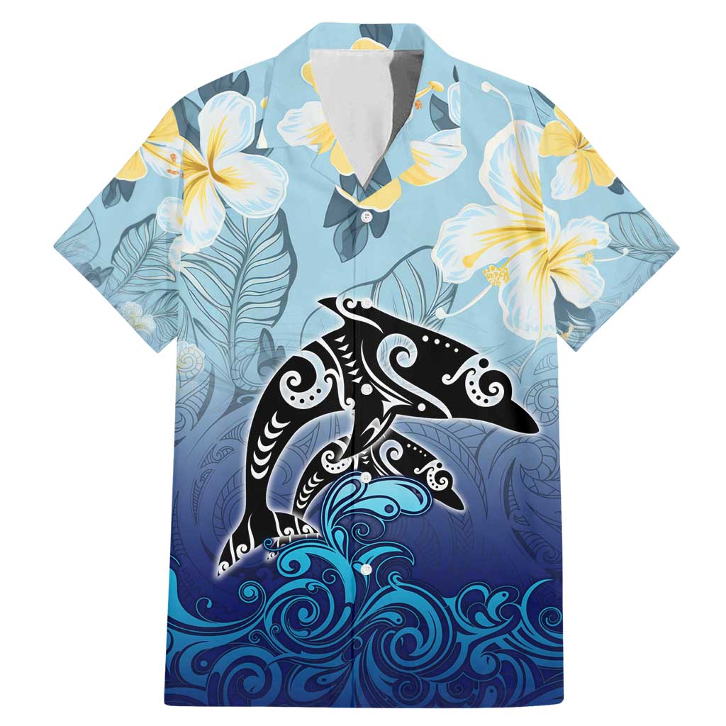 Mother And Baby Dolphins Family Matching Mermaid Dress and Hawaiian Shirt Hawaii Hibiscus DT02 Dad's Shirt - Short Sleeve Blue - Polynesian Pride