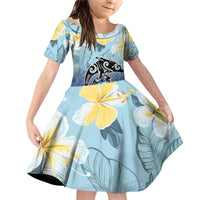 Mother And Baby Dolphins Family Matching Off Shoulder Short Dress and Hawaiian Shirt Hawaii Hibiscus DT02 Daughter's Dress Blue - Polynesian Pride