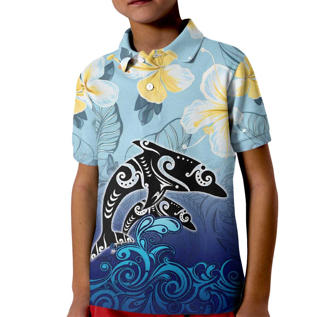 Mother And Baby Dolphins Kid Polo Shirt Hawaii Hibiscus