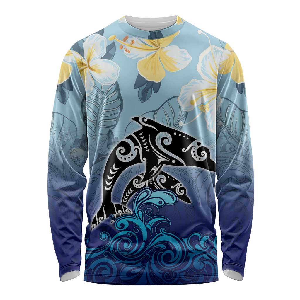 Mother And Baby Dolphins Long Sleeve Shirt Hawaii Hibiscus
