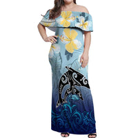 Mother And Baby Dolphins Off Shoulder Maxi Dress Hawaii Hibiscus