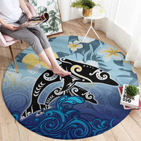 Mother And Baby Dolphins Round Carpet Hawaii Hibiscus DT02 - Polynesian Pride