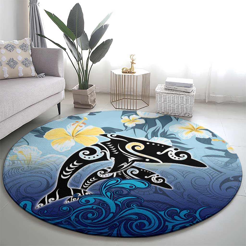 Mother And Baby Dolphins Round Carpet Hawaii Hibiscus DT02 - Polynesian Pride