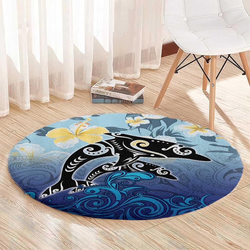 Mother And Baby Dolphins Round Carpet Hawaii Hibiscus DT02 - Polynesian Pride