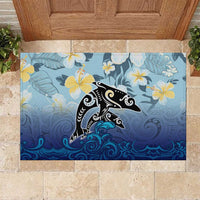 Mother And Baby Dolphins Rubber Doormat Hawaii Hibiscus DT02 Blue - Polynesian Pride