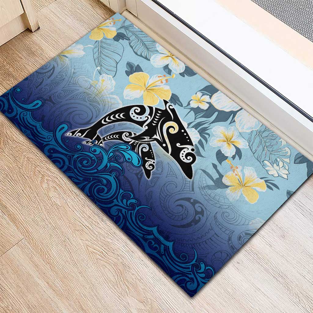 Mother And Baby Dolphins Rubber Doormat Hawaii Hibiscus DT02 - Polynesian Pride