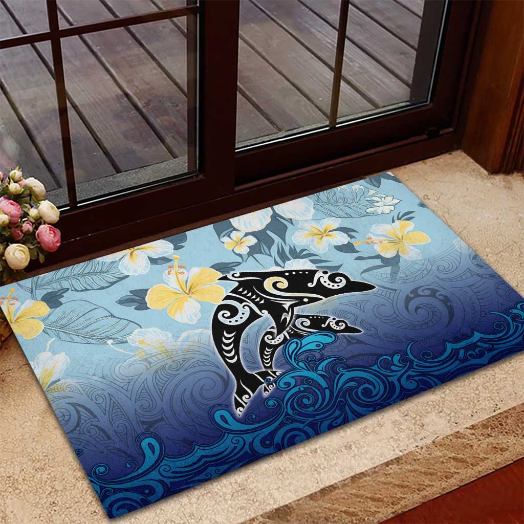 Mother And Baby Dolphins Rubber Doormat Hawaii Hibiscus DT02 - Polynesian Pride