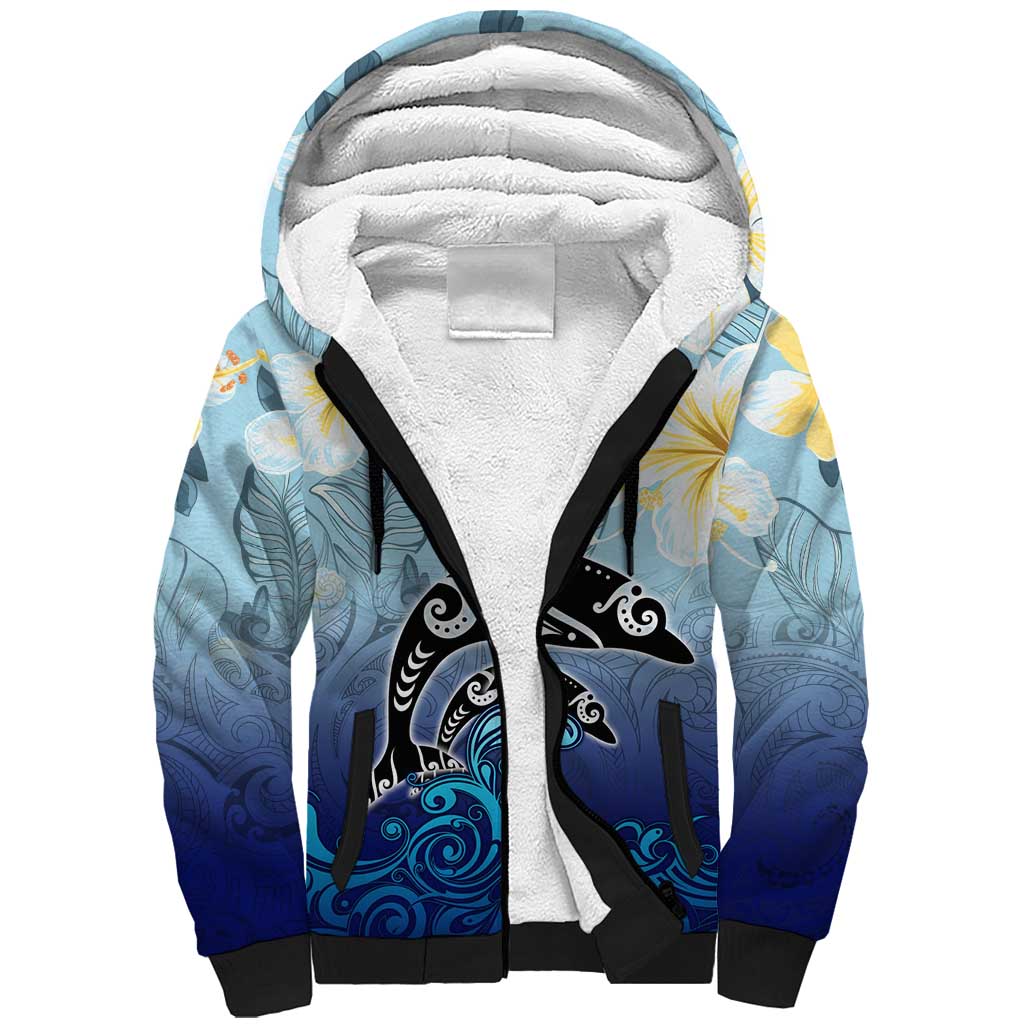 Mother And Baby Dolphins Sherpa Hoodie Hawaii Hibiscus